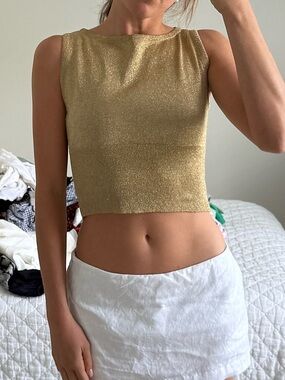 Manuel Ritz Gold Metallic Cropped Tank Top
